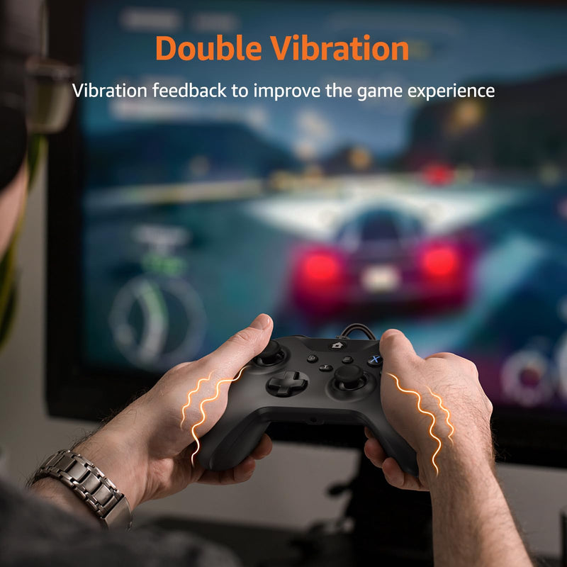 GMVOX Wired Controller for X-BOX-ONE,Compatible with X-BOX One&One S&X, X-BOX Series S&X, PC, IOS, Android Platforms, Gamepad with 3.5mm Audio Jack/Dual Vibration, Support Turbo Function,(Black) Black