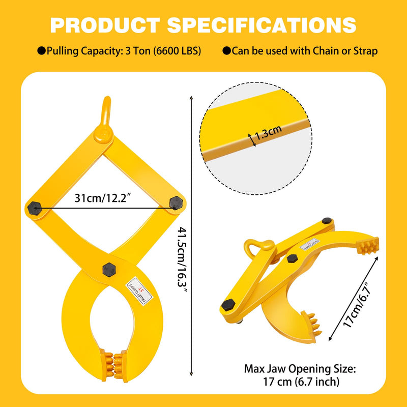 Pallet Puller,3T/6600 LBS Capacity Pallet Jack Puller,Heavy Duty Single Scissor Clamp for Forklift Chain,Pulling Pallets,6.7 Inch Jaw Opening 3T/6600 LBS