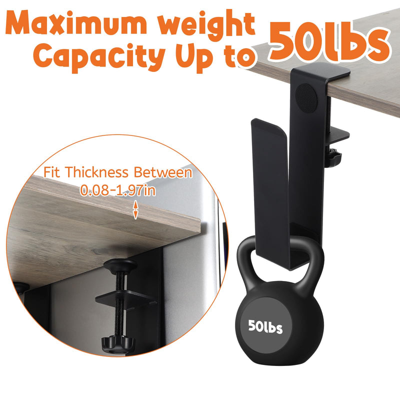 2 Pack Adjustable Desk Side Laptop Holder, Heavy-Duty Metal Desk Side Storage, Hanging Organizer with Tool-Free Clamp (6.97"x1.77", Black)