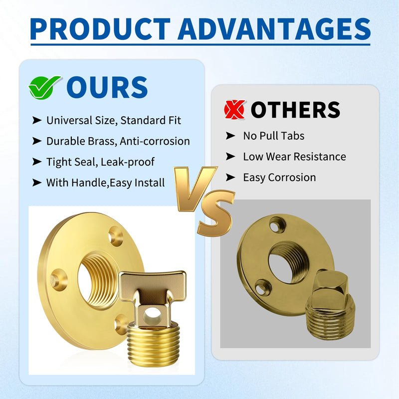 Boltigen Solid Brass Garboard Drain Plug Kit, 1/2" NPT Threaded Thru-Hull Transom Drain Plug, Marine Grade Anti-Corrosion Watertight Boat Hull Drain Plug
