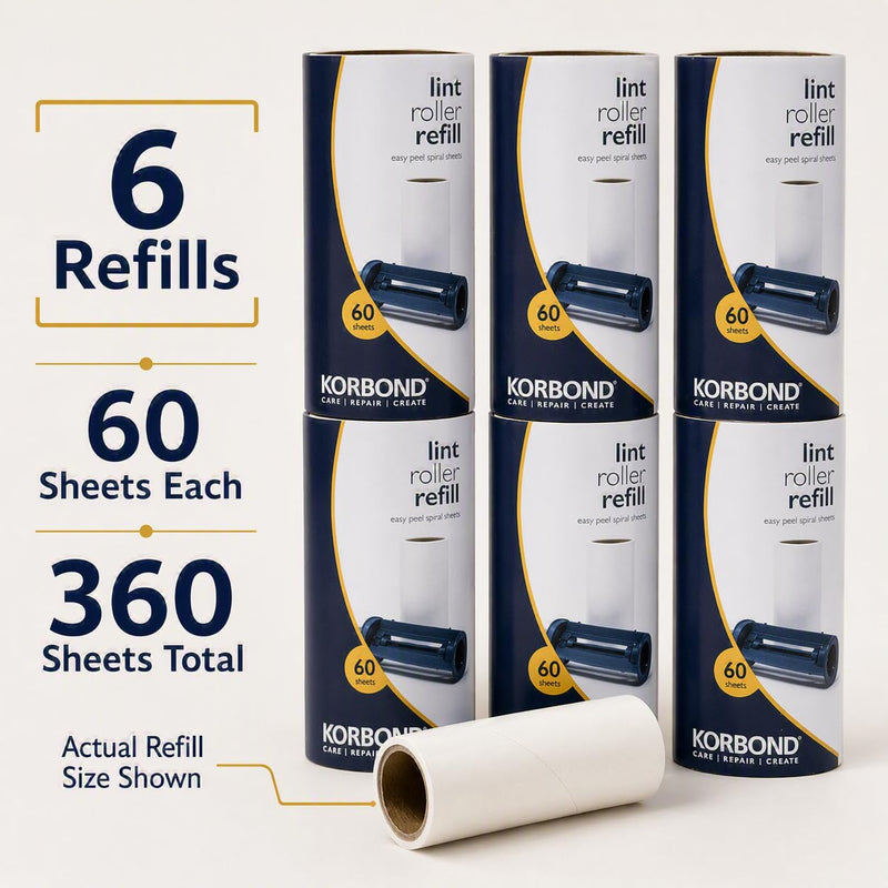 Korbond Lint Roller Refills 6 Pack - 360 Sheets Lint Rollers, Lint Remover, Pet Hair Remover, Dog Hair Remover, Clothes Roller Sticky, Pet Roller