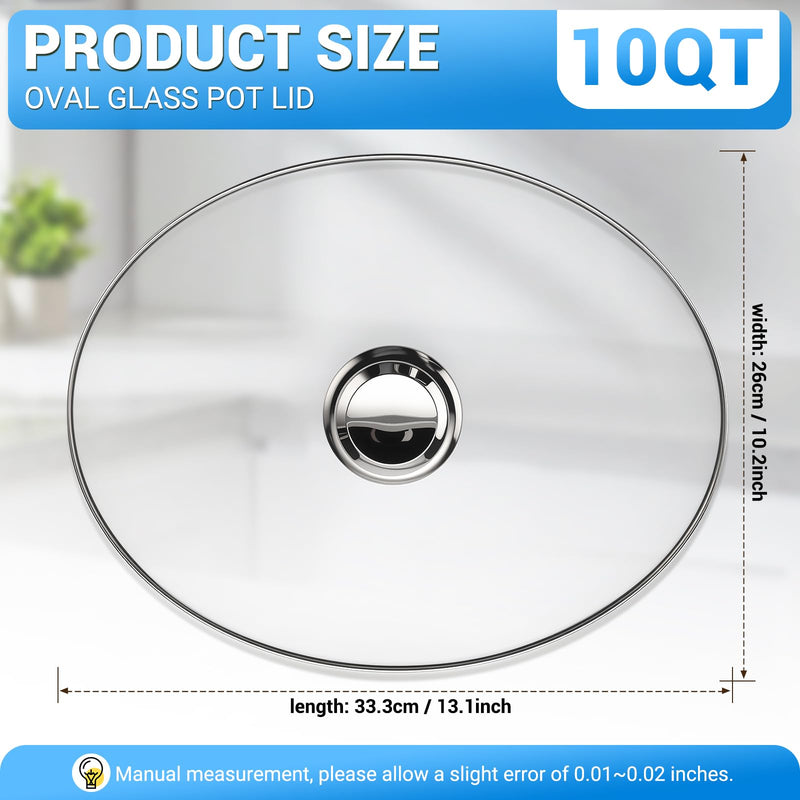 Oval Glass Lid 10 Quart Replacement for Hamilton Beach (33195) Slow Cooker, 10qt Slow Lid Replacement, Clear Cooker Lid Replacement Part