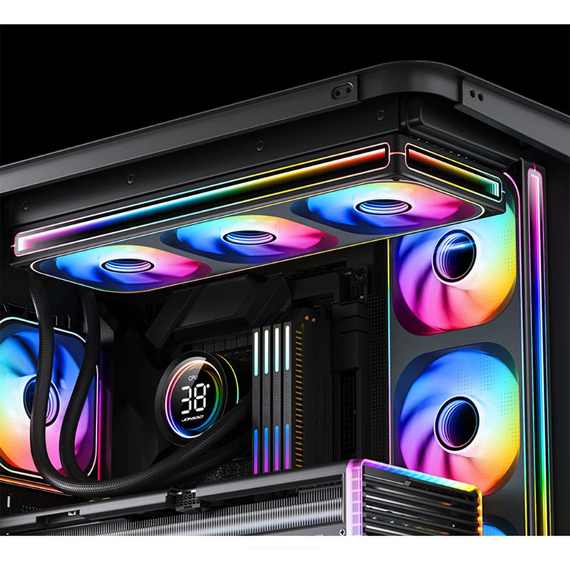 JONSBO ZB-360BR (Reverse) PC Case Fan, Reverse Blade Silent Computer Fan with Axis & 4-Sides Infinity Mirror, All-in-One, Single Frame Unit with 3x120mm ARGB Fans, PWM Fan 2400RPM, 28MM Thick,Black 360mm(Reverse) Black