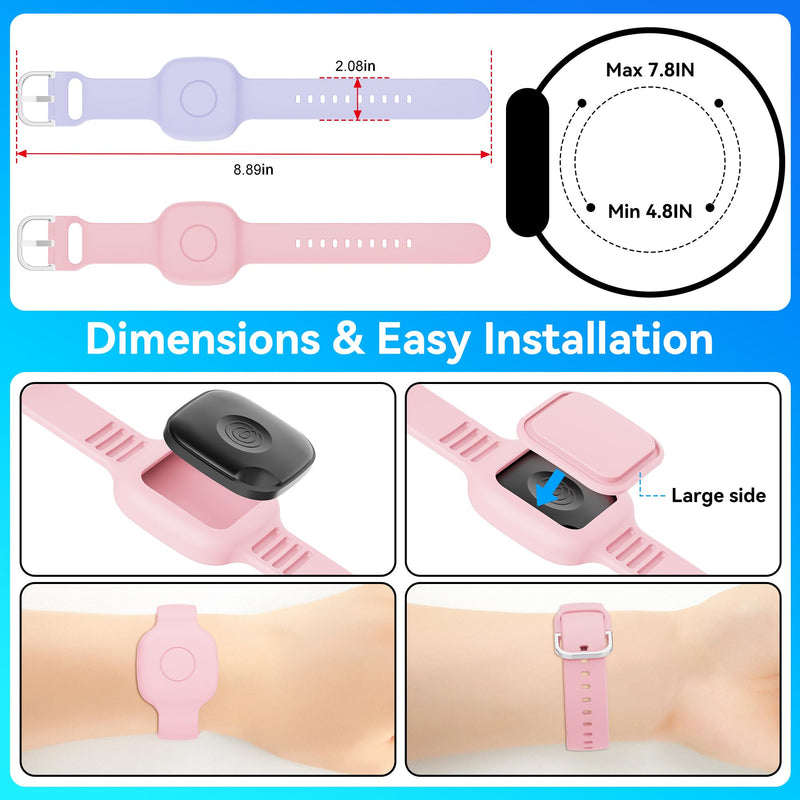 Waterproof Silicone Bracelet for Tile Mate 2024/2022, 2Pack | Hidden GPS Tracker Holder for Kids,Teens & Elderly, Adjustable Anti-Lost Wristband,Durable,Lightweight,Pink/Purple Pink&Purple