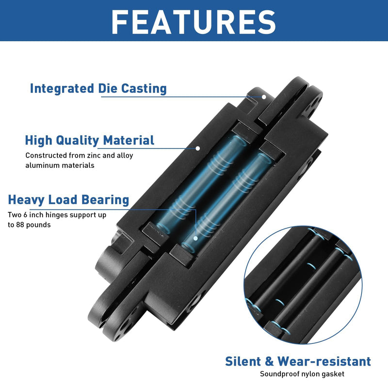 TamBee Hidden Hinges Concealed Door Hinge - Black, Zinc Alloy, Invisible, 3 Way Adjustable for Hidden Door, Bookcase Door and Secret Doors 6 Inch (1 Hinge) 6inch 1pc