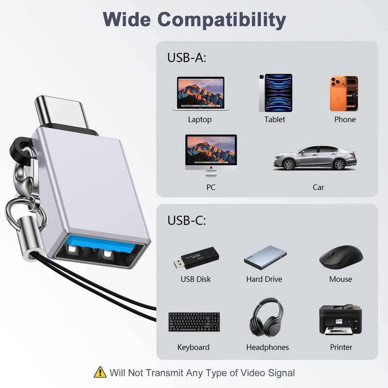 USB C to USB A Adapter,4 Pack USB C Male to USB A 3.0 Female OTG Adapter | Type C Male to USB Female 3.0 Charger Adapter for iPhone 17 Pro Max,17Pro,17e,16e,16 Pro,16,15 Plus,PC,Laptop,Tablet,Keyboard Gray