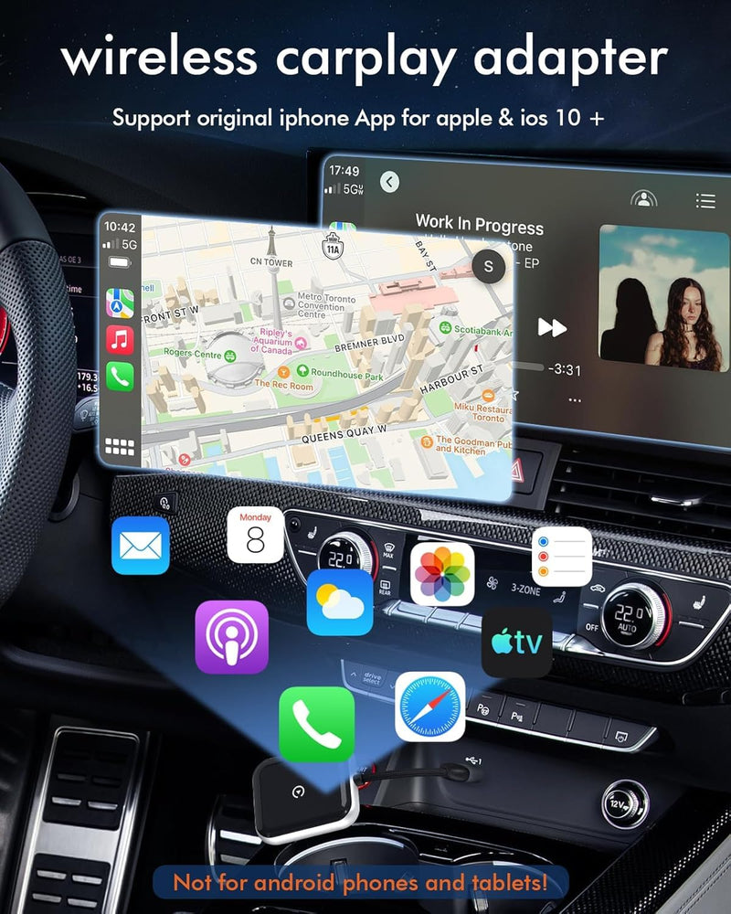 Wireless CarPlay Adapter, Wireless CarPlay for iOS 10+ | Plug & Play, Easy Setup, Dongle with Stable Connection for 2016+ OEM Vehicles Black CarPlay