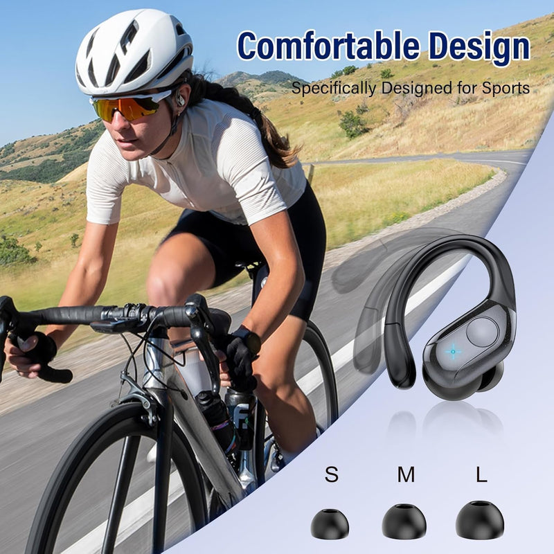 75H Sports Wireless Earbuds Bluetooth 5.4 Headphones Stereo Deep Bass,Black | Over Ear Buds with Earhooks, LED Display Bluetooth Earbuds with 4 ENC Mic, IP7 Waterproof Earphone for Running Black