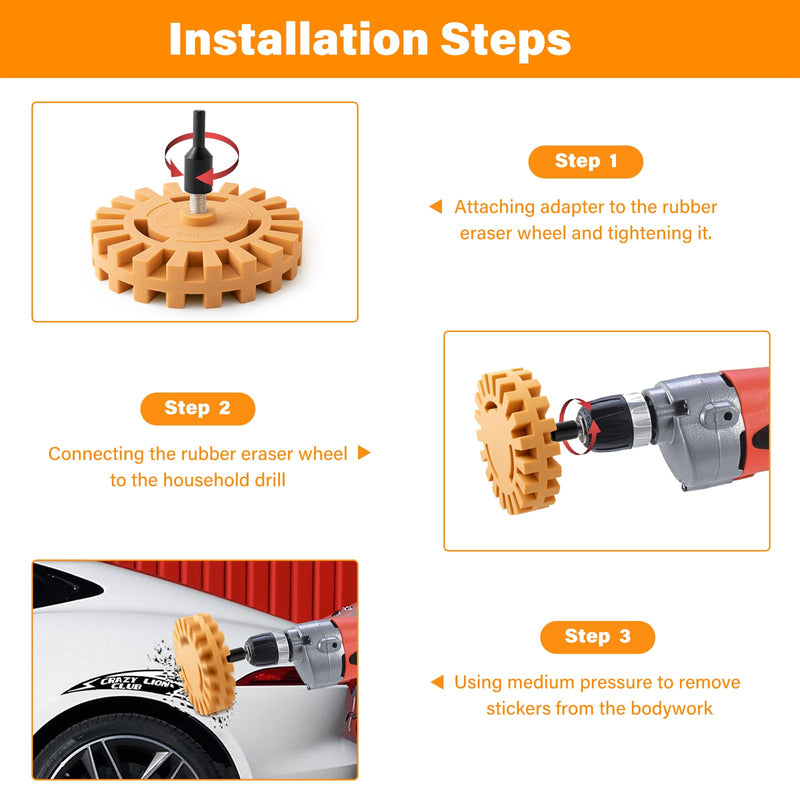 Gomake Decal Remover Eraser Wheel Tool Kit with Drill Adapter Vinyl Decal Adhesive Removal Tool with Razor Blade Scraper for Removing Pinstripes, Stickers, Adhesive Vinyl Decals from Cars
