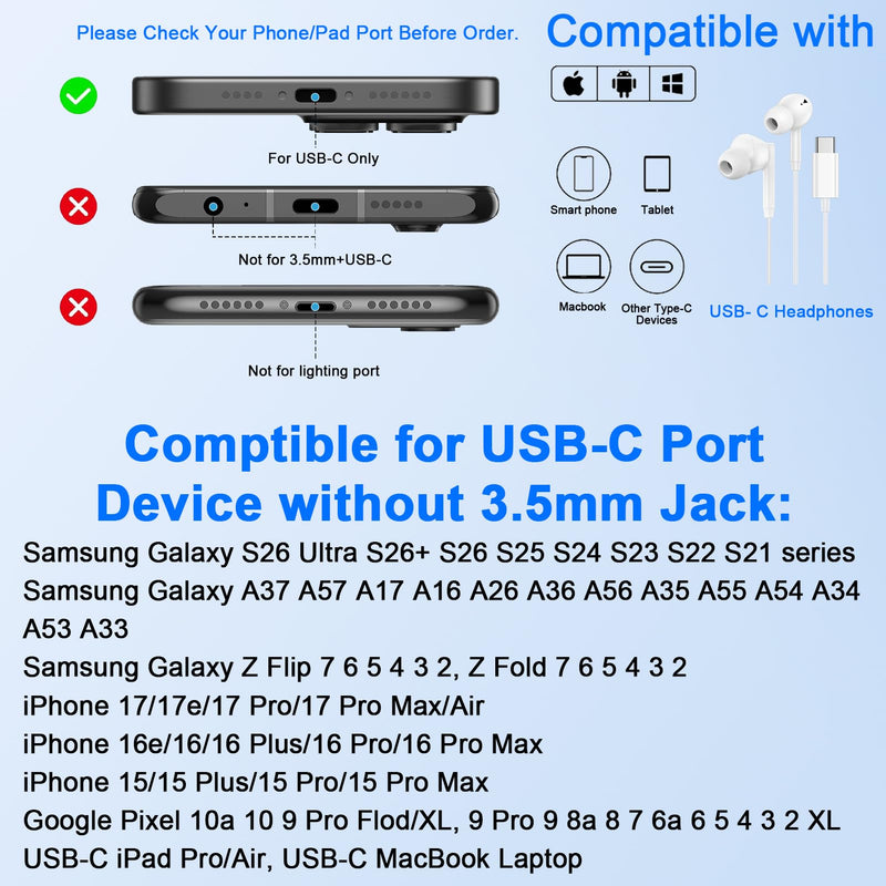 USB C Splitter 1 in 2 out Audio and Charger Adapter 60W iPhone 17 Charger Fast Charging Cable for iPhone 17e/17 Pro Max/17 Pro/16 Pro Max/16 Plus/16Pro/16/16e/15Pro Max/Plus/Pro,USB C Wired Headphones Blue-2