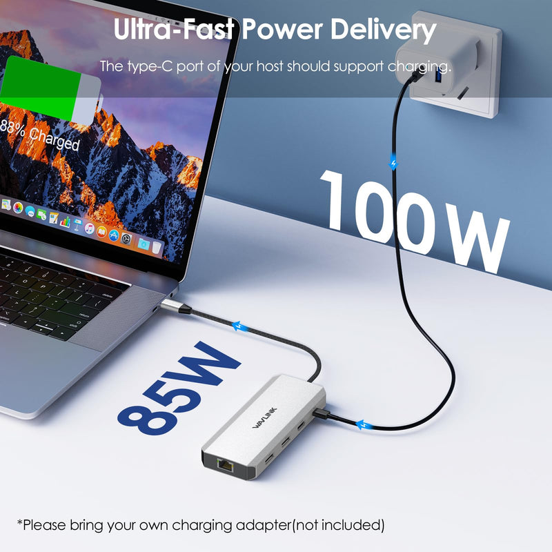Laptop Docking Station,12 in 1 Triple Display USB C Hub for Windows with Dual DP, HDMI, 100W PD in, Gigabit Ethernet, USB3.0/2.0 Ports, SD/TF Card Reader, Mic/Audio for Lenovo HP Dell Silver