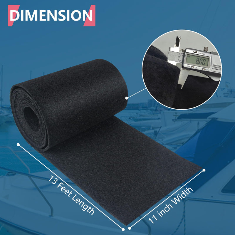 Boat Trailer Bunk Carpet, Marine Grade Carpet 9/11/12/16/17/20/24 Inch for Pontoon, Trailer Bunk,Jet Ski, Padding, Guides Accessories Replacement, Runner for Outdoor 13ft x 11in Black-1pack