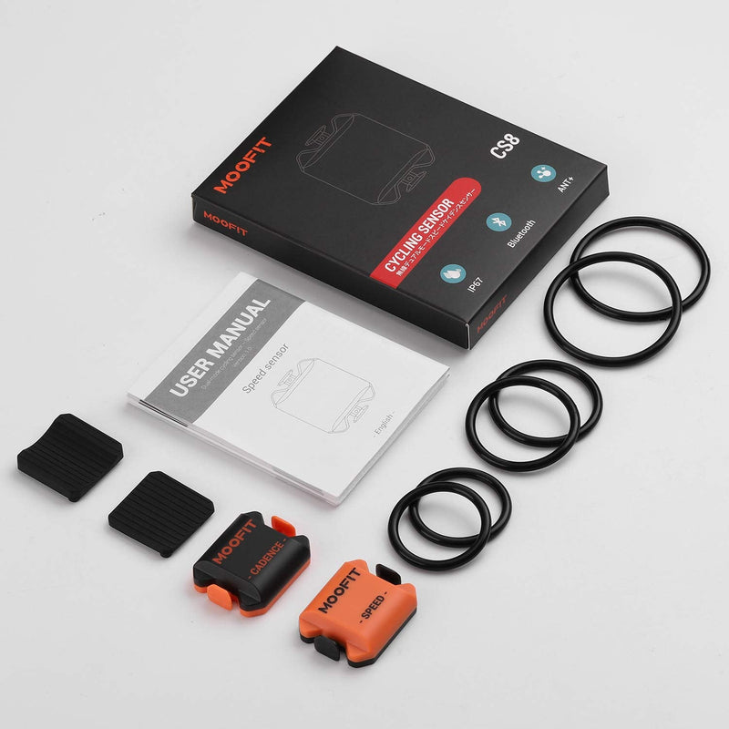 moofit Cadence Speed Sensor, Bluetooth & ANT+ Wireless RPM Cycling Spin Bike Cadence Sensor for Wahoo/Coosporide/Rouvy/Peloton, IP67 Waterproof, Orange Speed and Cadence Sensor