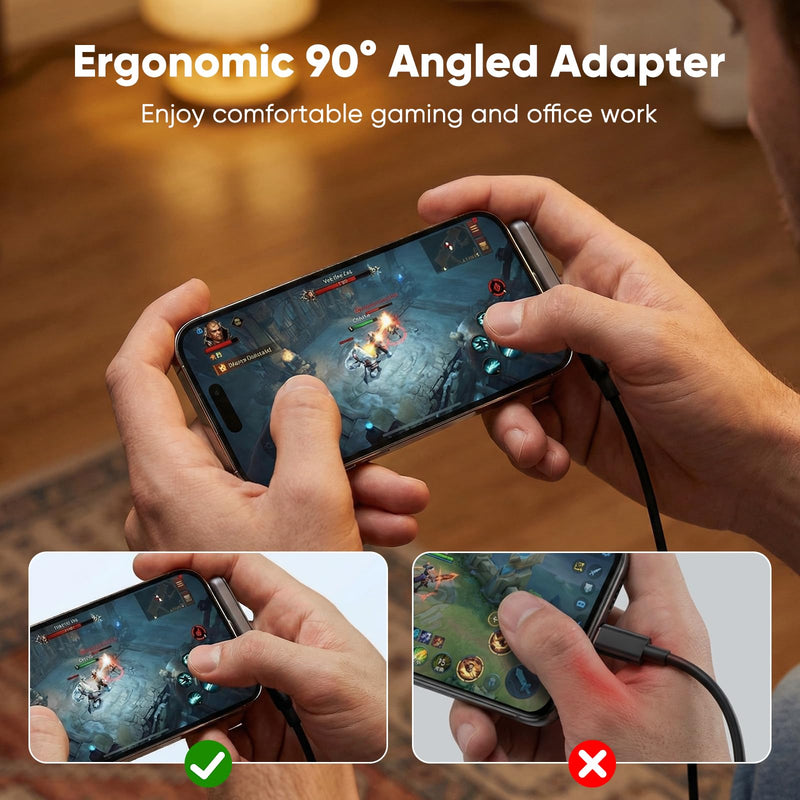 Adapter for Lighting Male to USB-C Female 27W Fast Charging | Foldable Phone Holder, 480 Mbps Data Transfer, 90-Degree Angle, Premium Aluminum Alloy, for iPhone/Samsung Lightning male to USB-C female