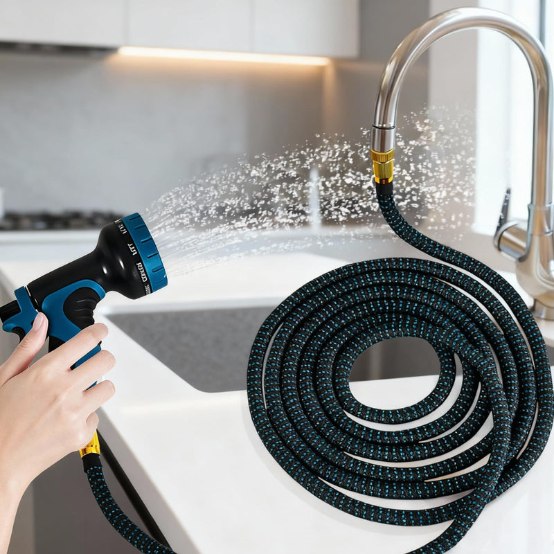 Lotoo Sink Hose Attachment for Faucet with 7 Adapters, 25 FT Indoor Faucet Hose for Kitchen Sink or Bathroom Sink Faucet with 10-Function Nozzle, Watering, Washing Pet, Household Cleaning, Car Washing 25FT