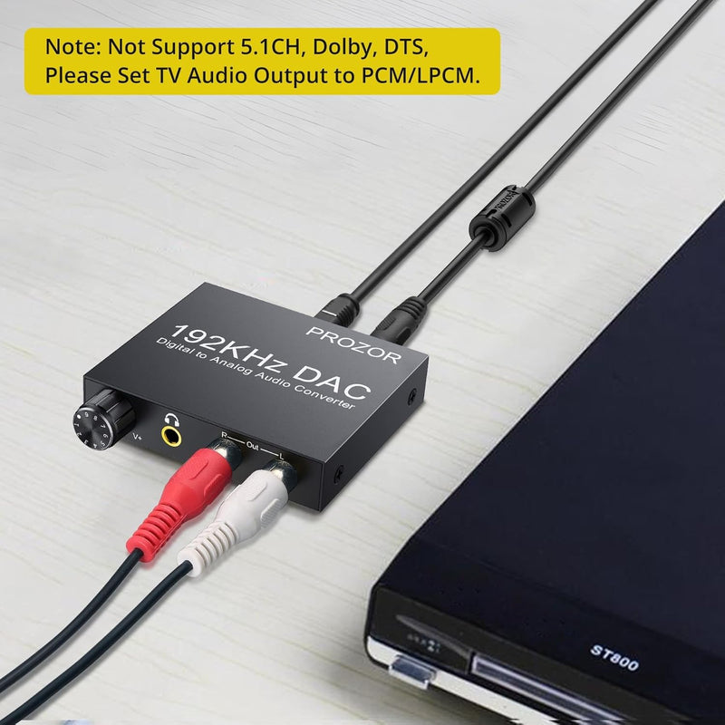  [AUSTRALIA] - PROZOR 192KHz Digital to Analog Audio Converter Optical to RCA Adapter Upgrade Volume Adjustable DAC with Optical Cable, SPDIF TOSLINK to Stereo L/R & 3.5mm Jack Converters 3.5mm & RCA Output DAC Volume Adjustable