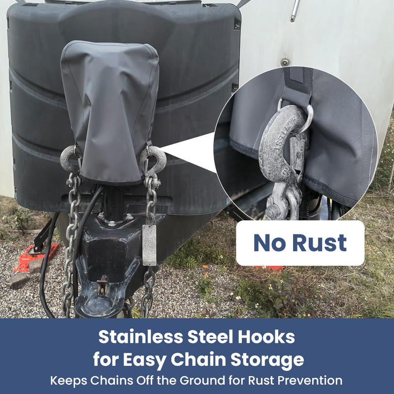 RV Electric Tongue Jack Cover – Heavy-Duty Waterproof Gray Cover with Chain Hooks, Weather-Resistant, UV-Protective Trailer Jack Guard – Universal Fit for Outdoor RV Camper Accessories