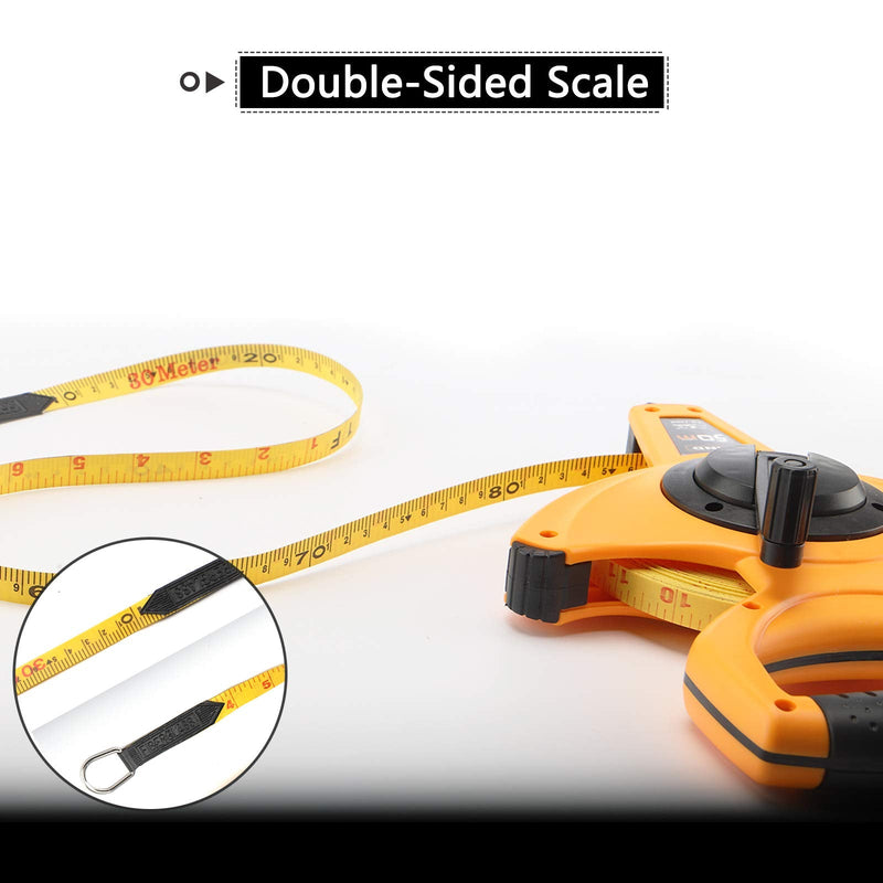 LAND 165FT/50M Heavy Duty Fiberglass Tape Measure - 1/2-Inch Wide, Dual Inch/Metric Scale, Durable Open Reel Measuring Tape for Surveying, Engineering, Runway Construction 50 m