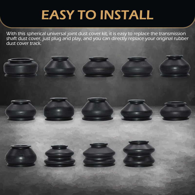 14PCS Tie Rod Boot, Tie Rod End Boot, Rubber Dust Cap Tie Rod End Kit, Ball Joint Boot Replacement Suitable to Most Vehicle (Black)