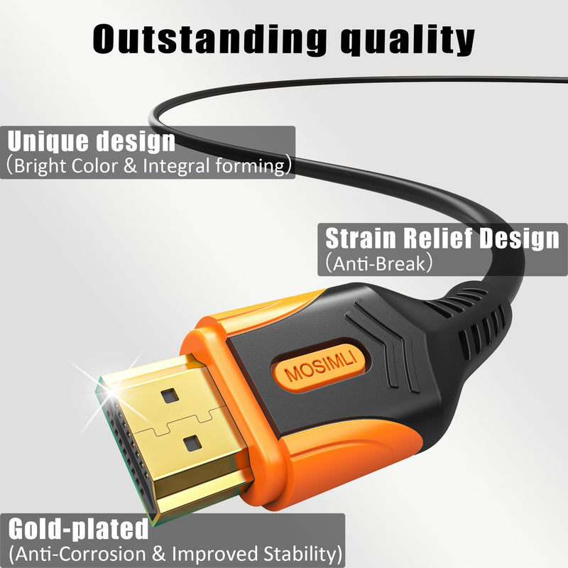 4K HDMI 2.0 Cable, 10FT, 5-Pack, 18Gbps | Long Reach for Home Theater and Gaming, 4K@60Hz, 2K@240Hz, HDR10, 3D, ARC, Dolby, HDCP 2.2 Orange