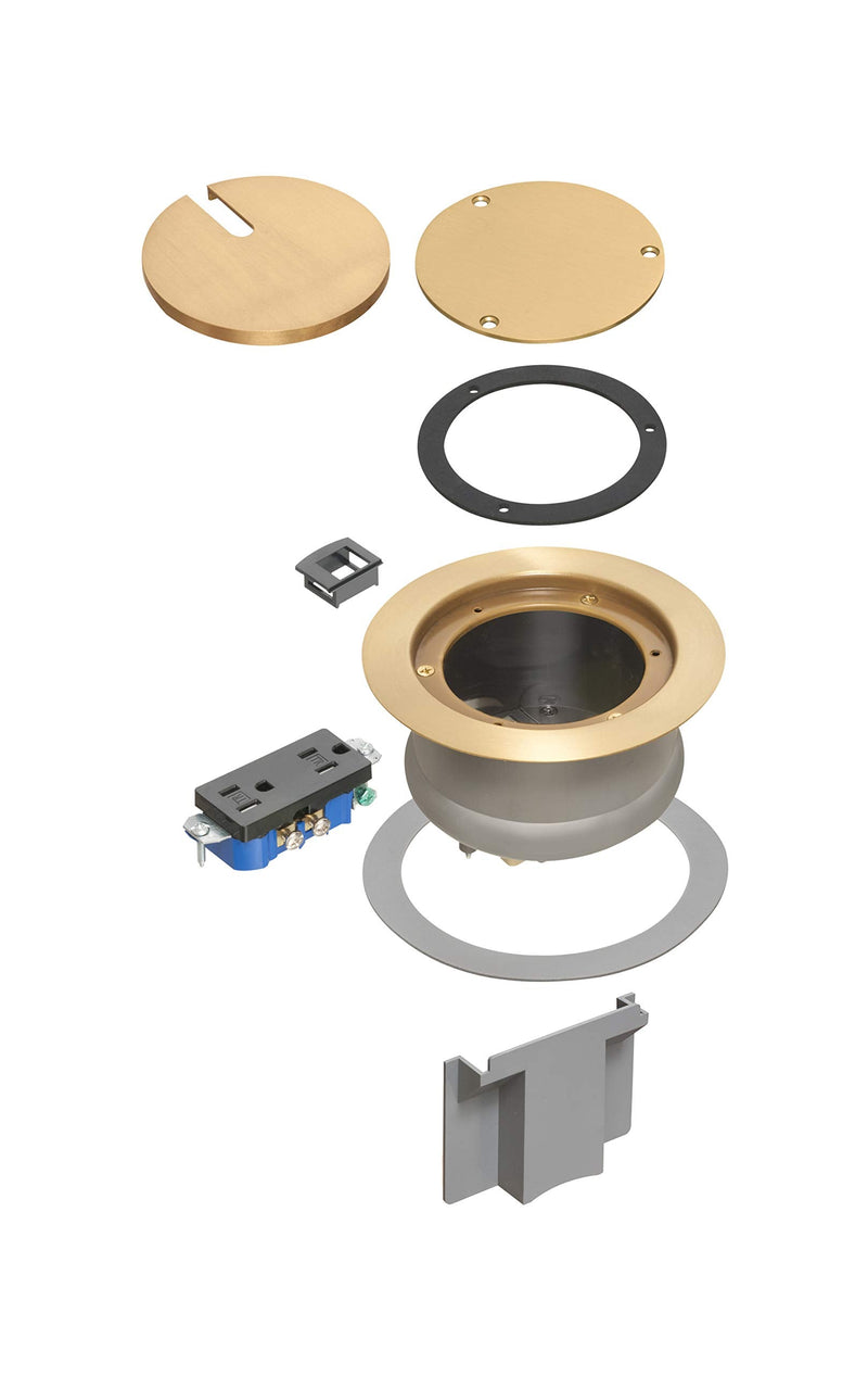 Arlington FLBC4580 Recessed Power and Data Round Floor Box for Existing or New Concrete Floor Boxes (Fits in Most 4.5" Inside Diameter Round PVC Concrete Floor Boxes) (Brass) Brass