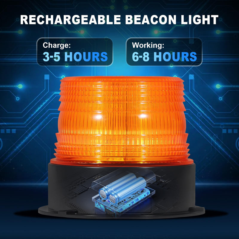 ANTOM Magnetic Wireless Beacon Light, Rechargeable Emergency Flashing Warning Battery Operated Strobe Lights for Truck Vehicle, with 12-24v Cigarette Lighter Plug, Amber