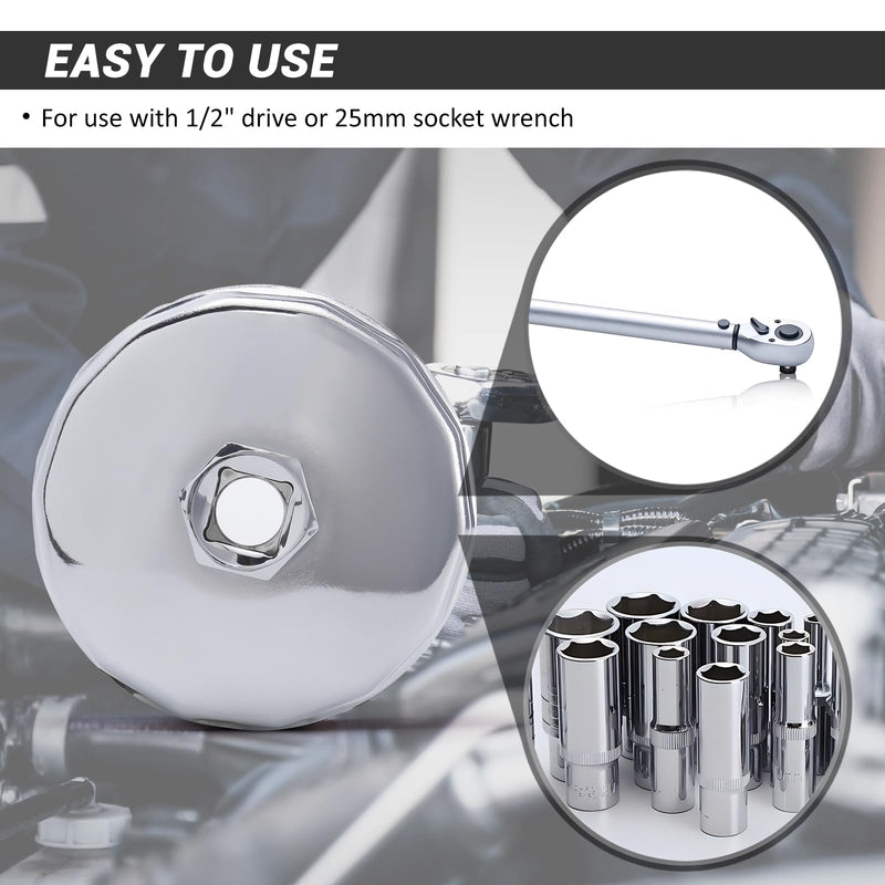 74mm 14Flutes Oil Filter Cap Wrench Removal Tool Socket Compatible with Mercedes Benz, Audi, Sprinter, VW, Porsche, Volkswagen, Mazda, Heavy-Duty Silver Alloy Steel