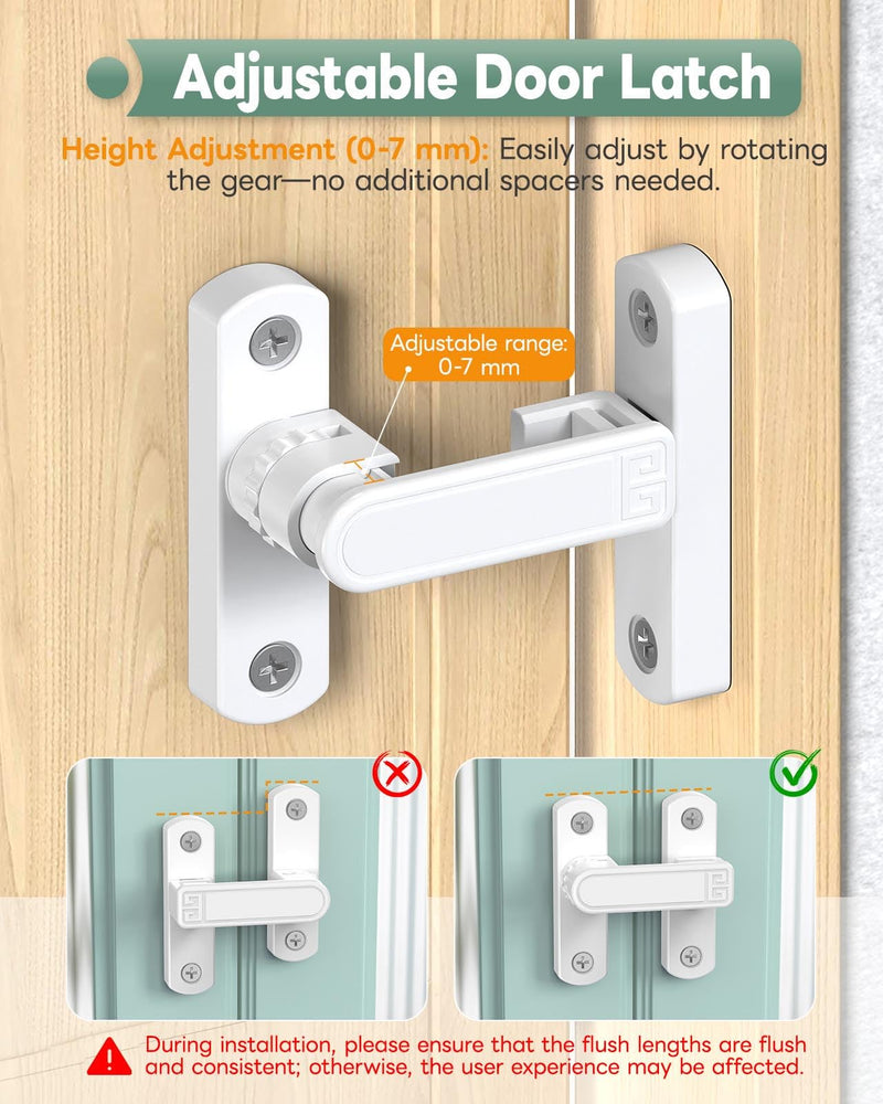 Adjustable Barn Door Locks, 90/180 Degree Sliding Door Latch, Protect Home Security Gate Latch for Bedroom, Barn, Cabinet, Garden, Fence (White-2 Pcs) White-2 Pcs