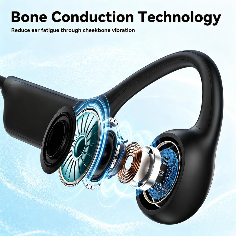 Swimming Headphones, IPX8 Waterproof Bone Conduction Headphone Wireless Underwater Earbuds with 32GB Memory for Swimming, Cycling, Marathon Black