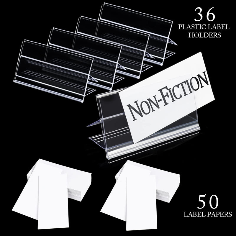 36pcs Wood Shelf Label Holder Plastic Price Tag Holder Supermarket Retail Sign PVC Clear Shelf Label Holder (Includes 50 Pieces Label Inserts) Perfect Fits 18 mm Wooden Shelving. 18mm thickness shelf (Suitable 16-18mm)