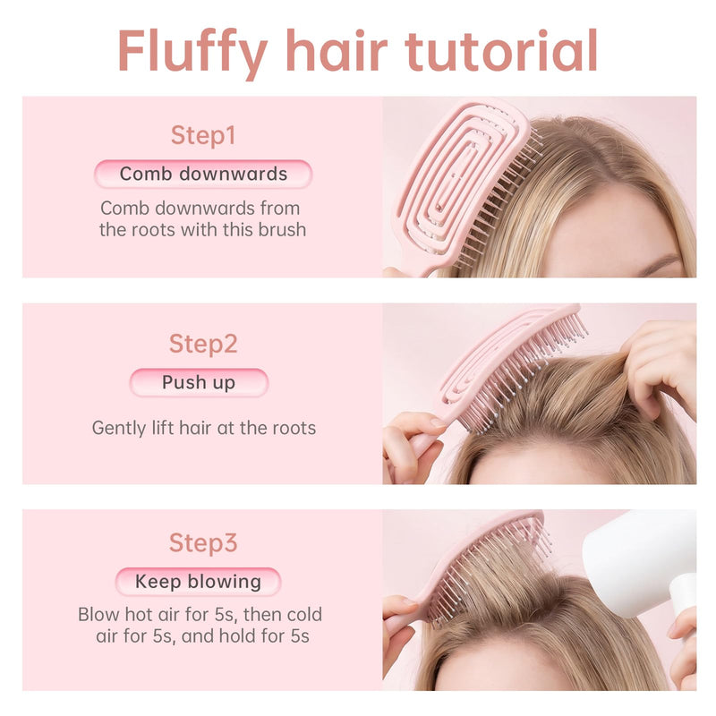 Detangle Hair Brush Set 2 Pack, Curved Vent Brush & Hair Detangler – Easy Detangling Vented Styling Comb for Long Thick Curly Straight Dry Wet Hair(Purple & Pink) fenzi