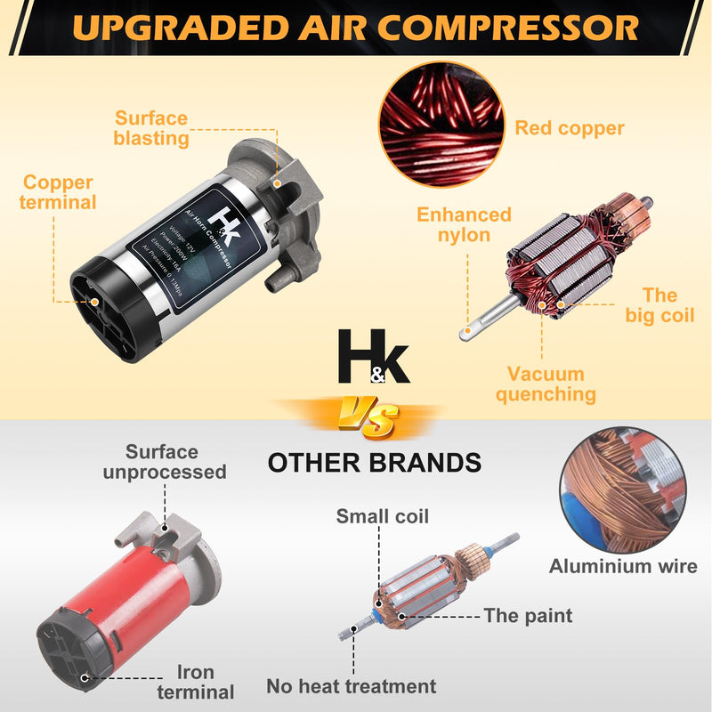 HK Replacement Air Compressor, 12V 150db Air Pump for Horn, Super Loud Car Horn Compressor Kit Chromed Zinc Single Trumpet for Any Vehicle Trucks Lorrys Cars Vans Trains Boats - Silver sliver
