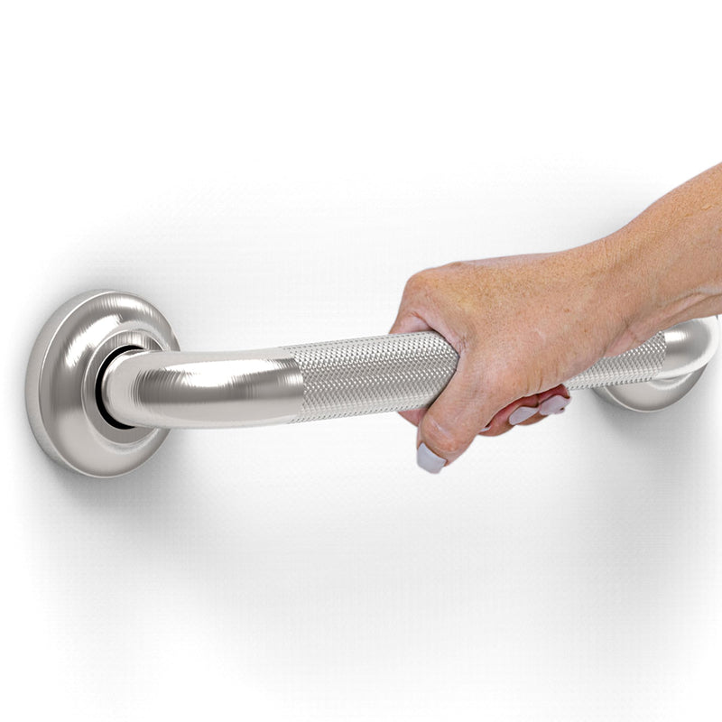 Grab Bar with Knurled Anti-Skid Grip, ADA Compliant 500lbs Supporting, Stainless Steel Brushed Nickel (12in, 1PK) 12in Chrome (Polished Nickel)