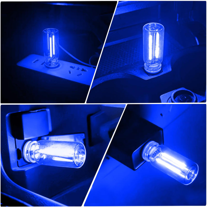 2 PCS Car USB Lights, Plug-in Retro Car Atmosphere Lamp with Touch Dimmable, Portable Mini Glass Bottle LED Bulb Night Lights for Vehicle Bedroom Hallway Camping Holiday Decoration (Blue) blue