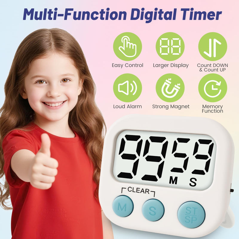 12 Pcs Digital Timer for Kids, Magnetic Countdown Kitchen Timer, Upgrade Loud Alarm Timers for Cooking, Kitchen, Exercise, Work, Study, Classroom, Outdoor Activities, Battery not Including 12