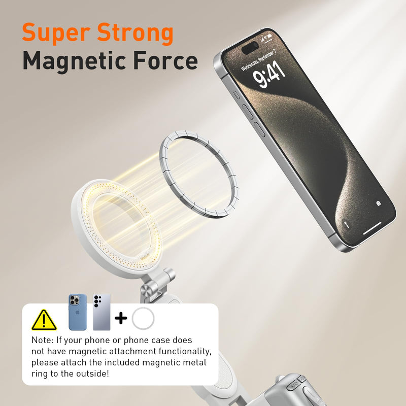 AMAZEAR Phone Camera Grip with Selfie Stick Tripod, Cellphone Accessories with Detachable Wireless Shutter Button for iPhone 16 17 Pro Max, Comfort Ergonomic Smartphone Handle Holder, White Standard Grip