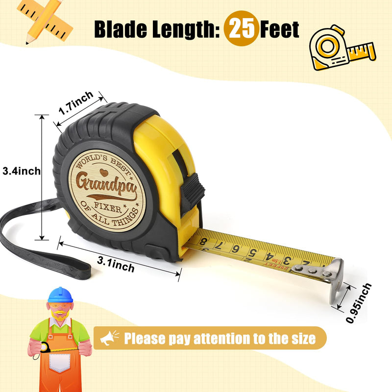 Fathers Day Grandpa Gifts from Granddaughter Grandson - Ideal Father's Day Birthday Grandparents Day Gifts for Grandpa Grandfather from Grandkids - Funny Engraved Tape Measure 25 FT Ideas Grandpa Tape Measure