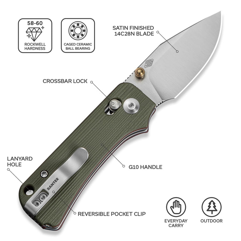 CIVIVI Small Pocket Knife for EDC, Baby Banter 2 - TG Crossbar Lock folding Knife with 2.34" 14C28N Blade Two-toned G10 Handle, Titanium Thumb Stud Opener C24074-1