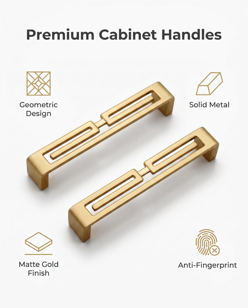 Mou 4 Pcs of Chinese Cabinet Hardware Handles, Drawer Pulls, Closet Handles Stylish Golden Copper Handles Double-Hole Handle