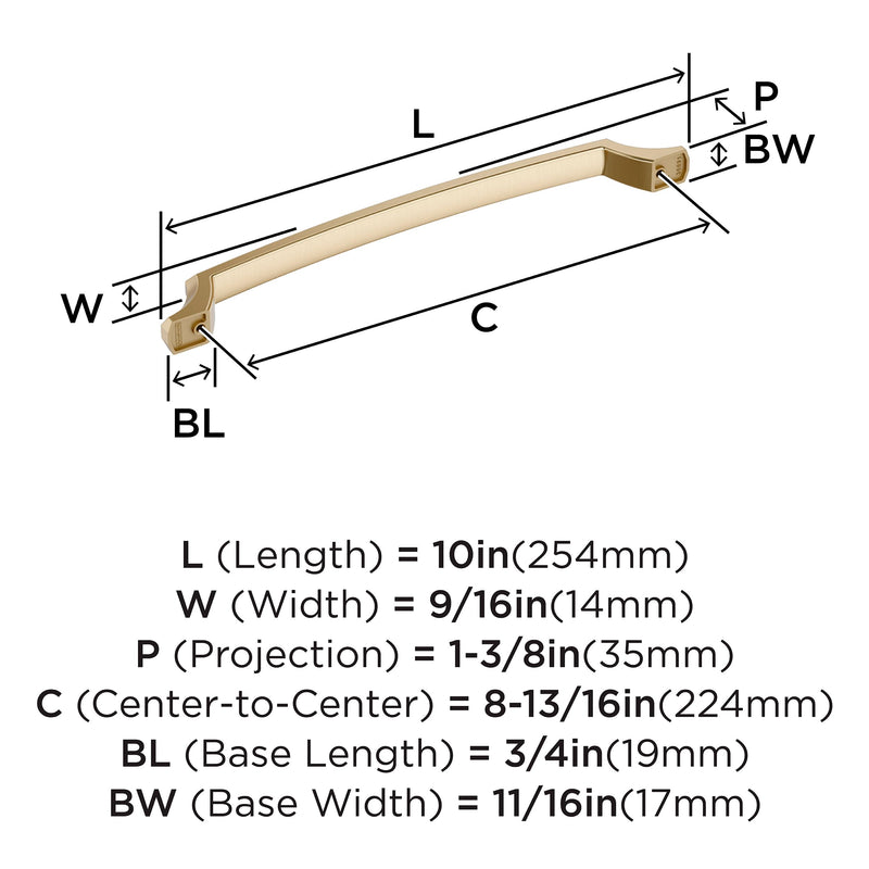 Amerock Bellamy 8-13/16 inch (224 mm) Center-to-Center Golden Champagne Cabinet Pull, BP36691BBZ