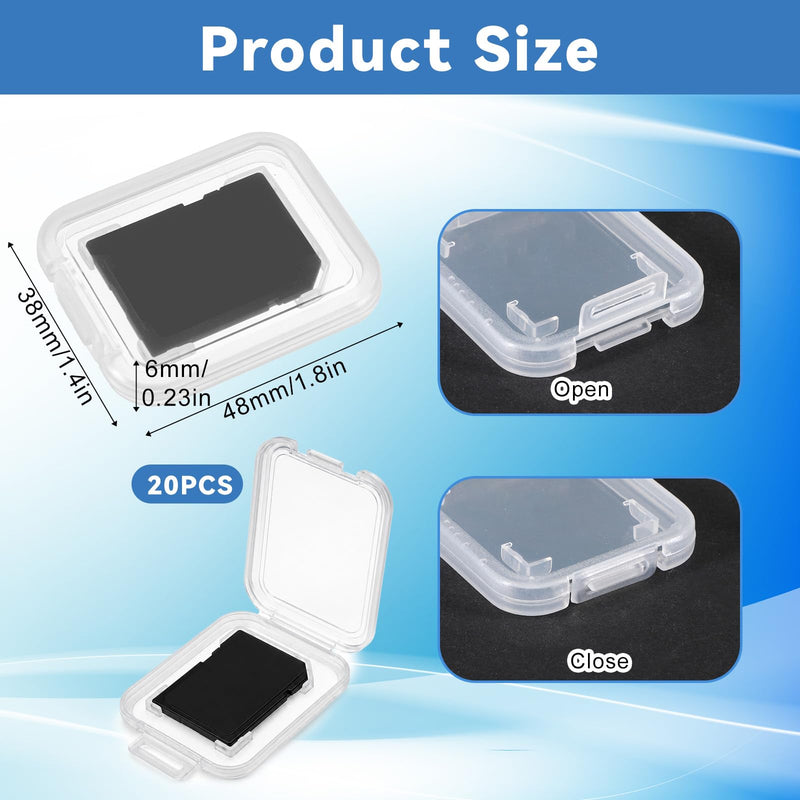 Clear Memory Card Case, Plastic Memory Card Holder | Transparent Memory Card Case Storage Box, Compatible with Standard SD Cards, SDHC, SDXC Cards (20 Pcs)
