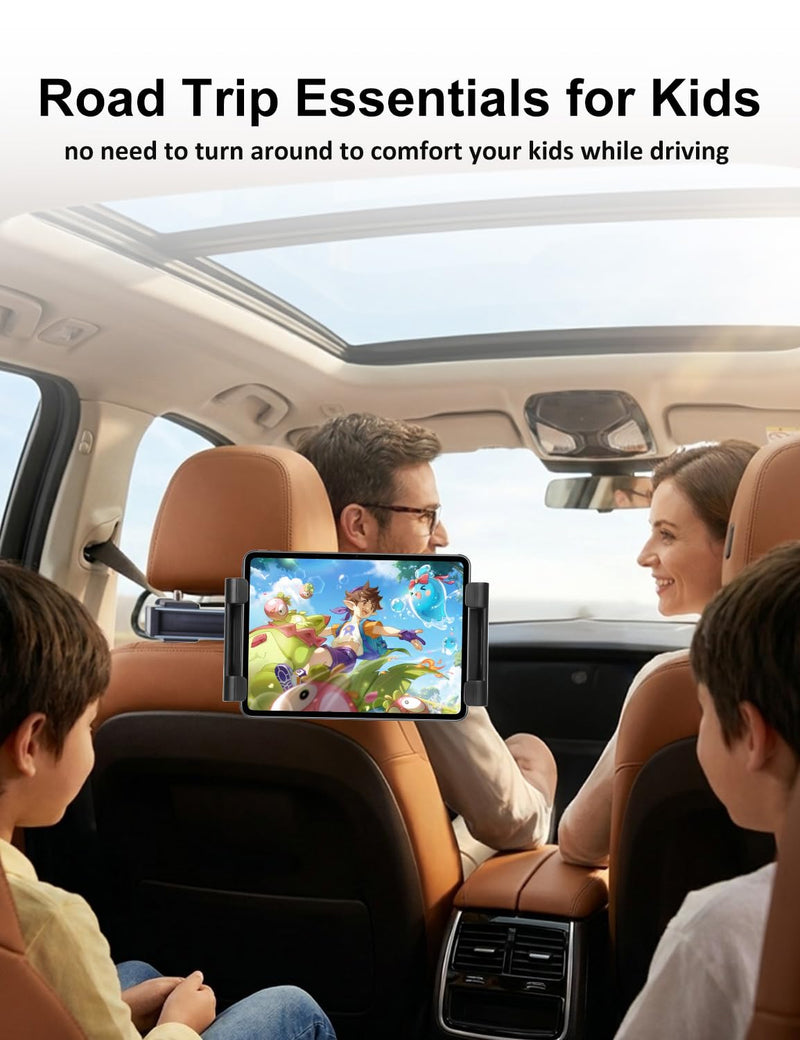 YUGUANG Tablet Holder for Car, Triangle Extension Arm Anti-Shake 360° Rotation Road Trip Essentials Back Seat Headrest Tablet Car Mount Compatible with iPad Pro, Air, Mini, 4.7-11" Devices