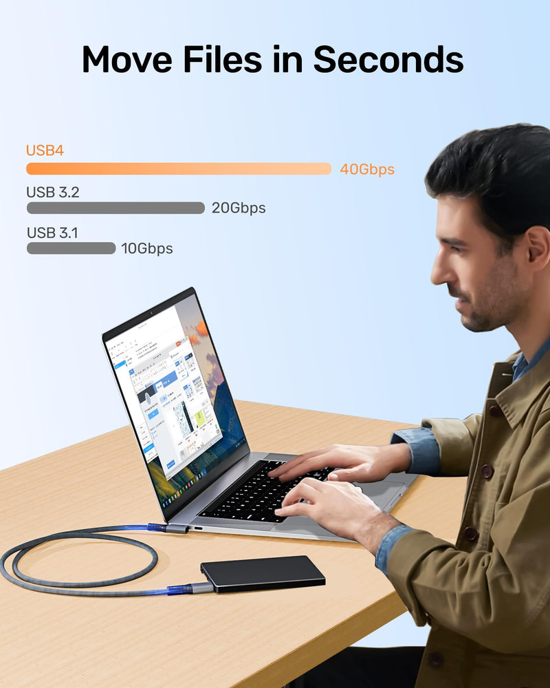 Certified USB 4 Cable Right Angle 3ft, (240W, 40Gbps, 8K Video), Compatible with Thunderbolt 4 USB-C to USB C for MacBook, iPad Pro, iPhone 15, Dock, Hub 3.3 FT