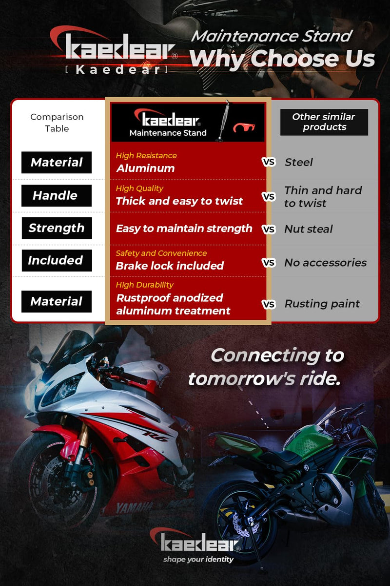 Motorcycle Maintenance Stand, Side Stand, Centre Stand Grip Stand, Easy Turn, Safety, Comfort, with Brake Holder included KDR-ST1 (Red) Red
