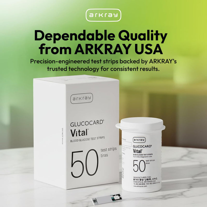 ARKRAY GLUCOCARD Vital Blood Glucose Test Strips – No Coding Required, Fast 7-Second Results, 0.5 Microliter Sample Size – Compatible with GLUCOCARD Vital Blood Glucose Meter, 50 Count