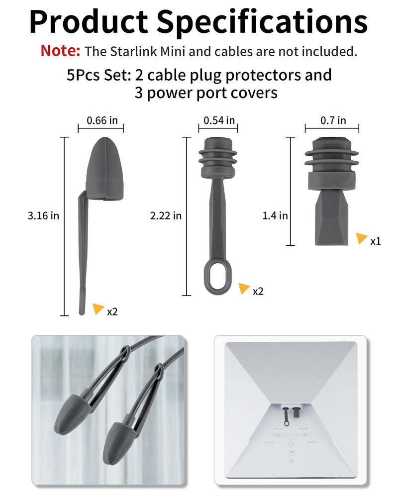Starlink Mini Silicone Cable Caps Set Protect Cable Cover,Waterproof, 5 Pcs | Dustproof Starlink Mini Cable Sleeves: Cable Plug Protective Caps and Power Port Plug Caps for Starlink Mini，Highly Sealed