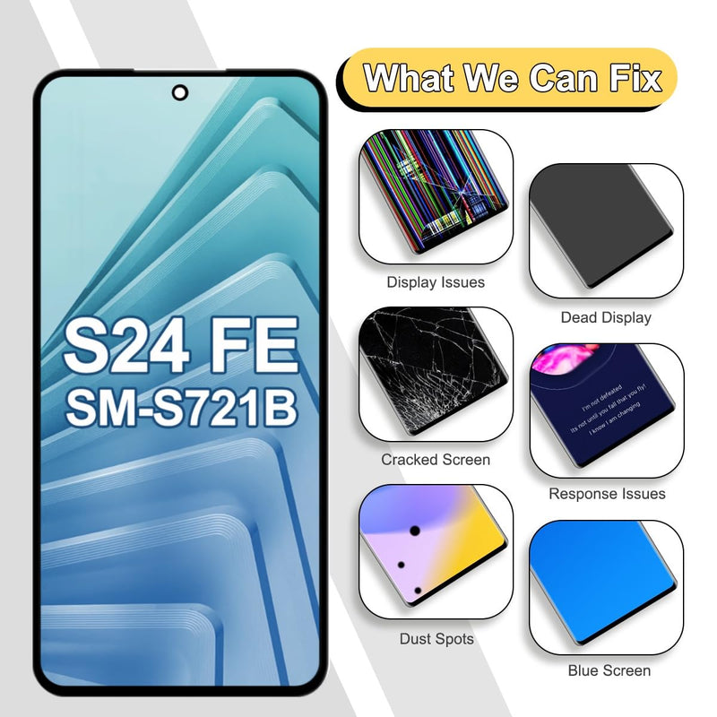OLED Screen for Samsung Galaxy S24 FE 5G Screen Replacemen | OLED,with Tools Kits,Black,with Frame,for SM-S721B,SM-S721U,SM-S721N For S24 FE OLED