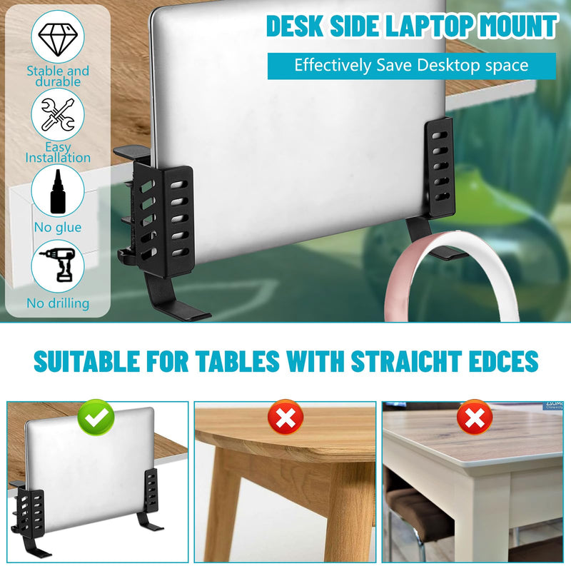 MAQUITA Desk Laptop Stand,No-Drill Desktop Mount,Hanging Holder for Desk - Clamp Storage for Laptops/Book/Keyboards/Headphone/Backpack Black