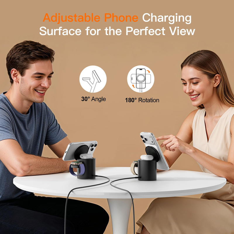 Foldable Magnetic 3 in 1 Wireless Charger Stand for iPhone Watch AirPods | A Must-have for Portable Travel,15W Magnetic Charging Station for iPhone 17 16 15 14 13 12 Series Wireless Charging Station Black