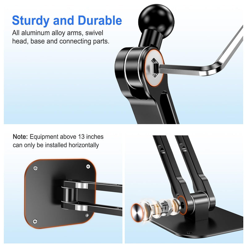 Aluminium iPad Wall Mount Holder, Adjustable for 4.7-17.3" Devices | Foldable Arm, 360° Rotation, Extendable. Fits iPad Pro/Air/Mini, Galaxy Tab & All 4.7-17.3" Phones/Tablets